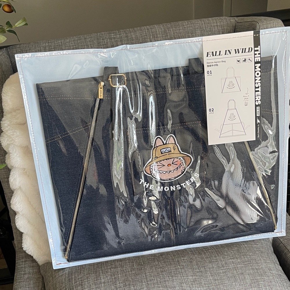 Brand New Authentic Labubu Fall in Wild Denim Apron Bag